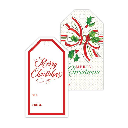 Merry Christmas Red Border/Merry Christmas Candy Cane Bow Gift Tags