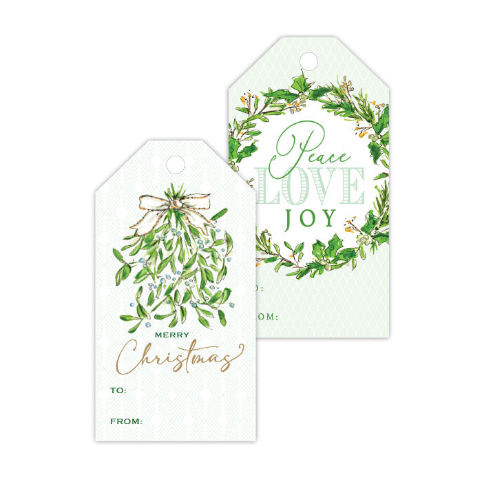 Mistletoe & Peace Love Joy Wreath Gift Tags