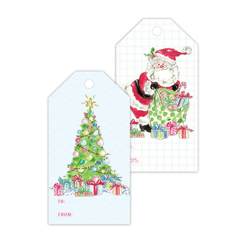 Holiday Tree with Presents & Santa with Packages Gift Tags