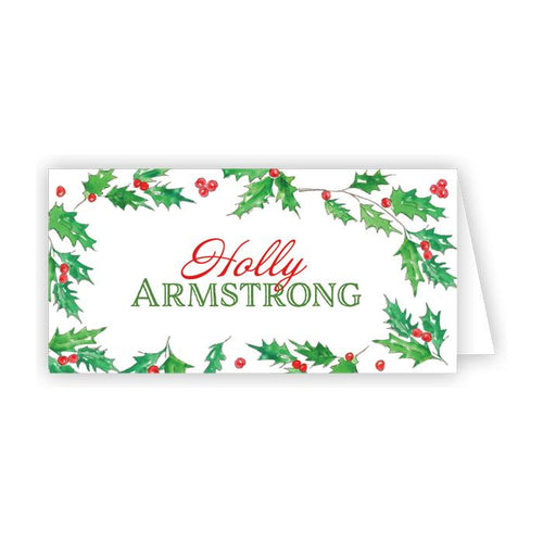 Handpainted Christmas Holly Border Place Card