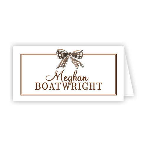 Brown Checkered Bow Place Card