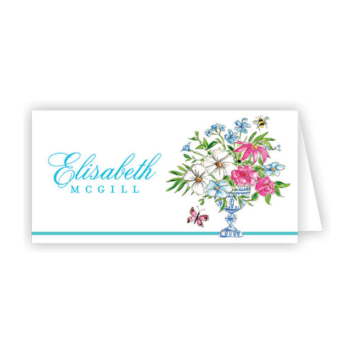 Turquoise Floral Arrangement Place Card