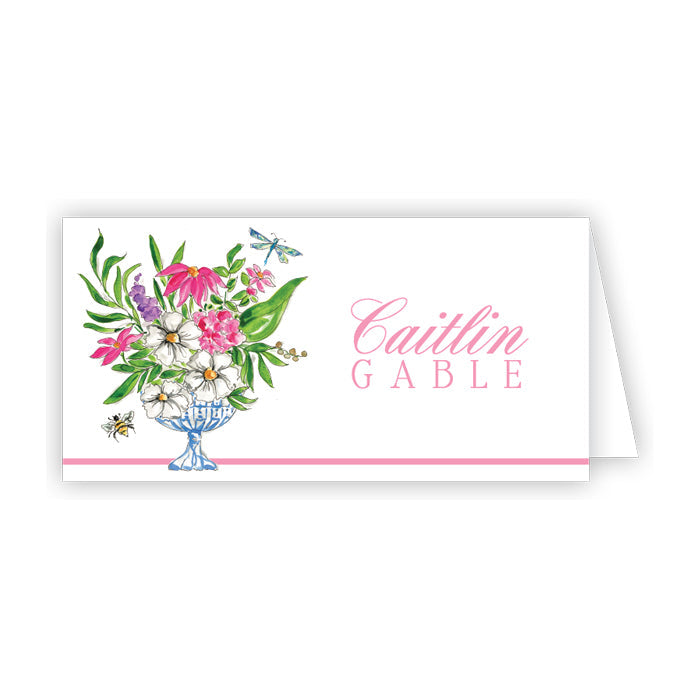 Pink Floral Arrangement Place Card