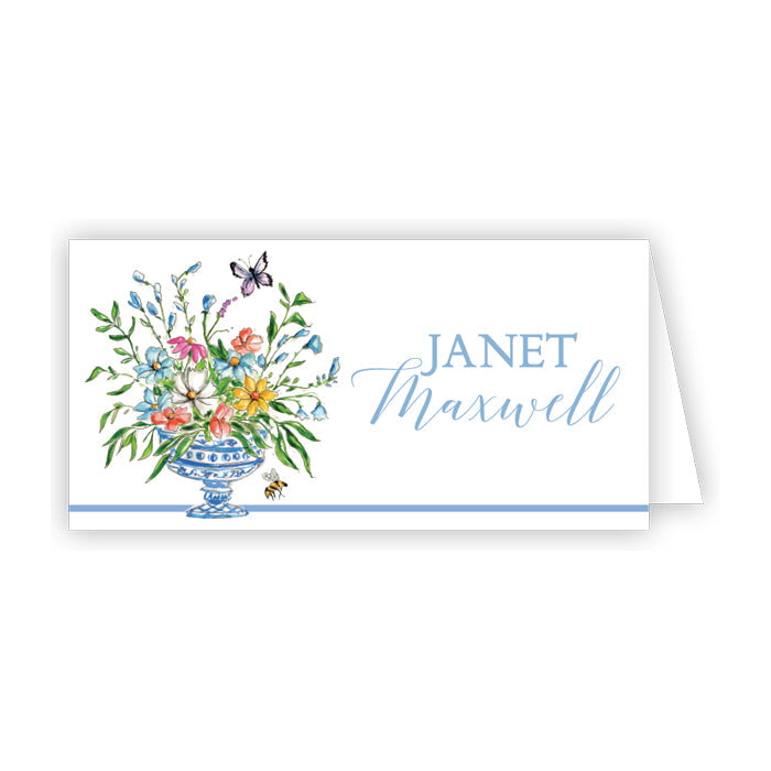Blue Floral Arrangement Place Card