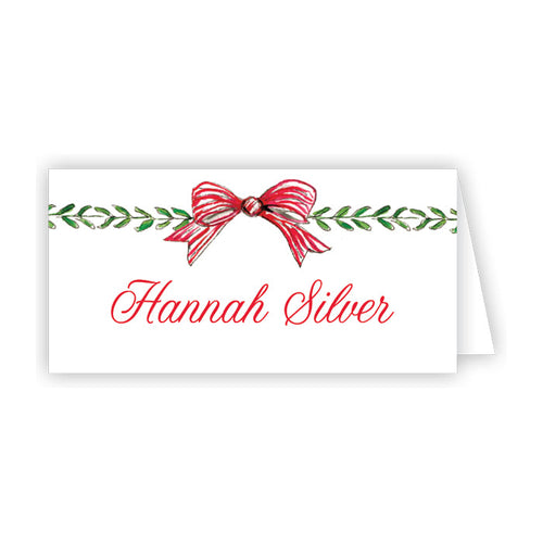 Red Bow with Greenery Place Card