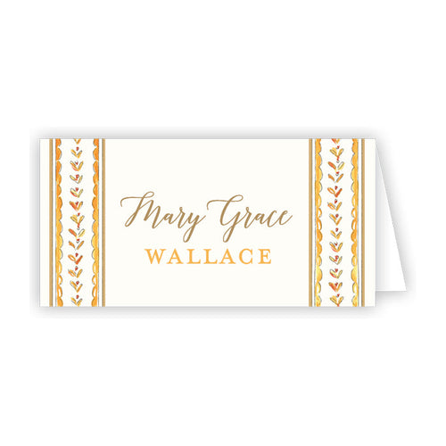 Decorative Gold Vine Stripe Pattern Place Card