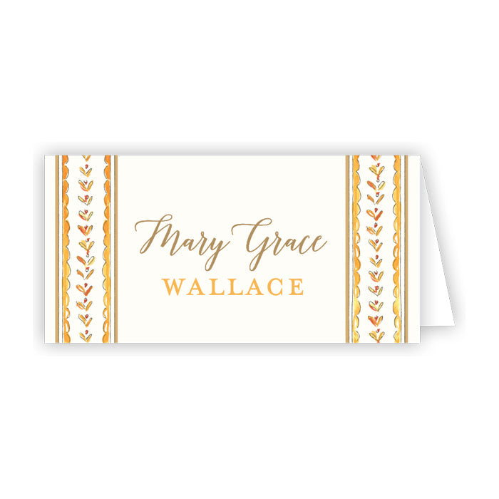 Decorative Gold Vine Stripe Pattern Place Card