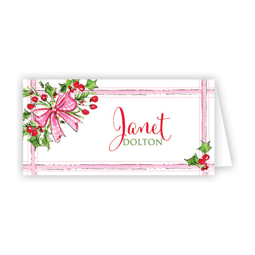 Pink Bow & Holly Place Cards