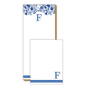 Blue and White Monogram F Notepad Note Set