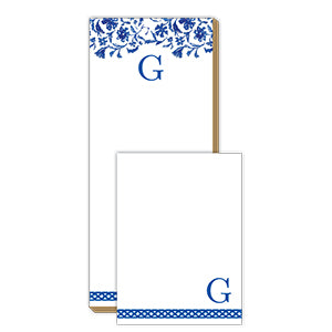 Blue and White Monogram G Notepad Note Set