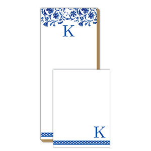 Blue and White Monogram K Notepad Note Set