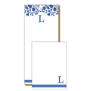 Blue and White Monogram L Notepad Note Set
