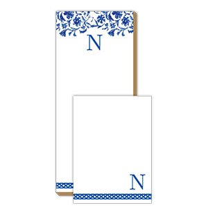 Blue and White Monogram N Notepad Note Set