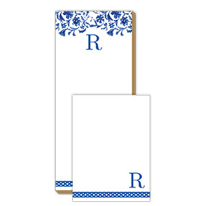 Blue and White Monogram R Notepad Note Set