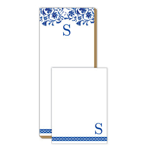 Blue and White Monogram S Notepad Note Set