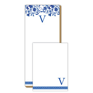 Blue and White Monogram V Notepad Note Set