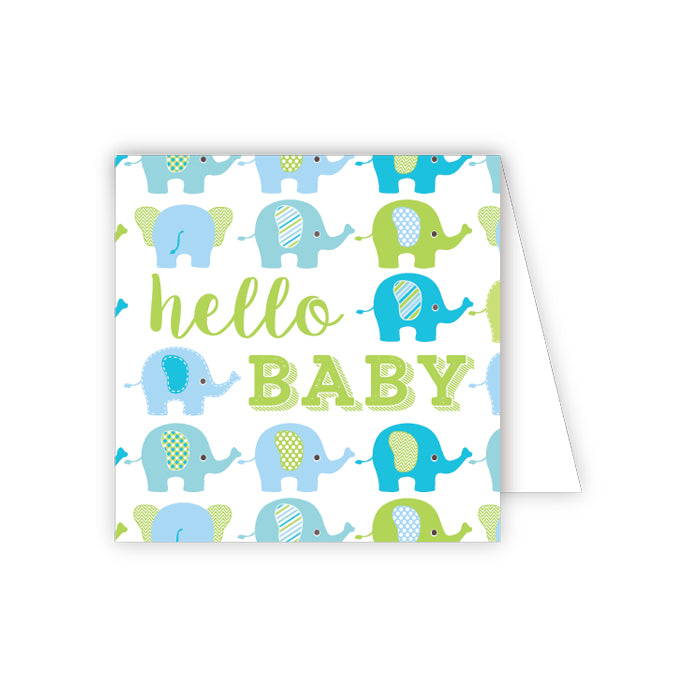 Hello Baby Blue and Green Elephants Enclosure Card