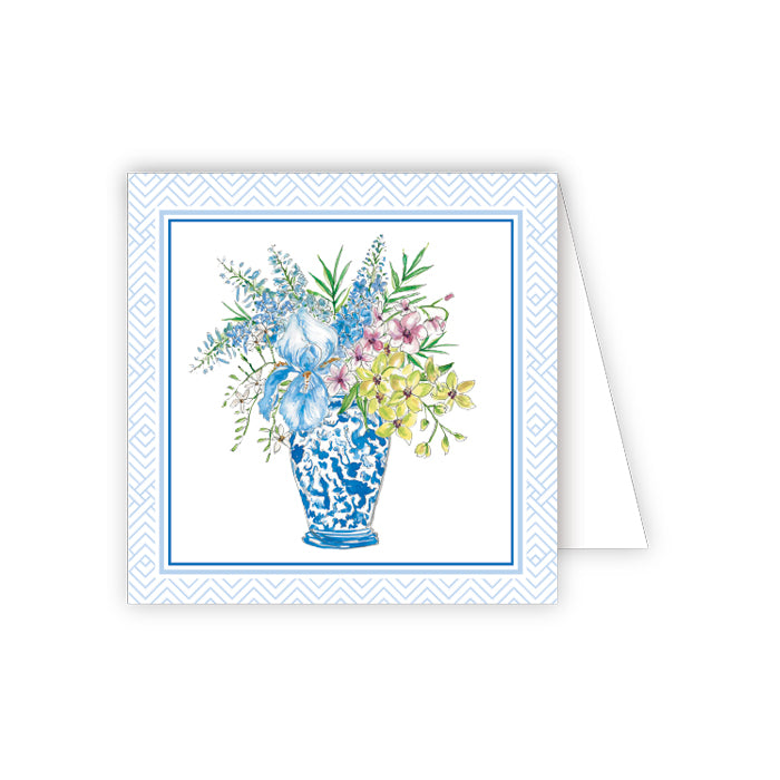 Handpainted Floral Blue Chinoiserie Vase Enclosure Card