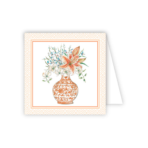 Handpainted Floral Tangerine Chinoiserie Vase Enclosure Card