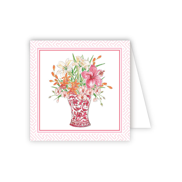 Handpainted Floral Red Chinoiserie Vase Enclosure Card