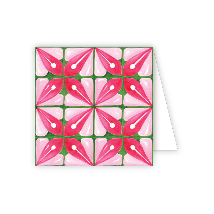 Handpainted Tiles Pink and Green Enclosure Card