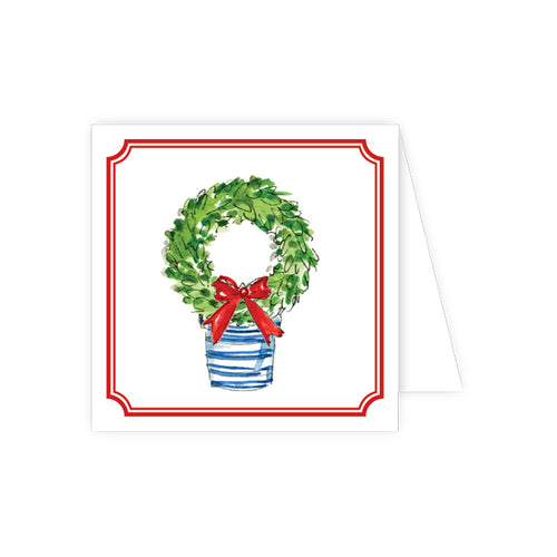 Holiday Green Wreath in Blue Pot Enclosure Card