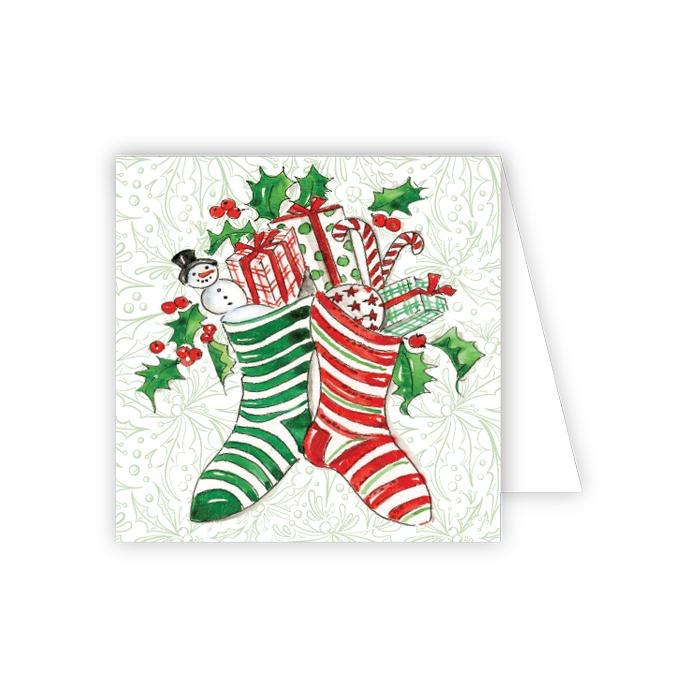 Handpainted Red and Green Stockings Enclosure Card