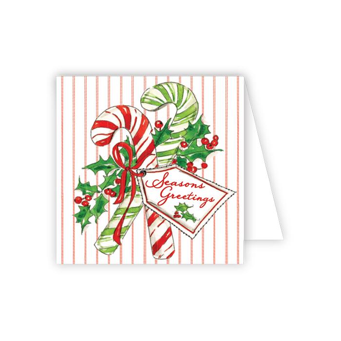 Handpainted Candy Canes and Holly Enclosure Card