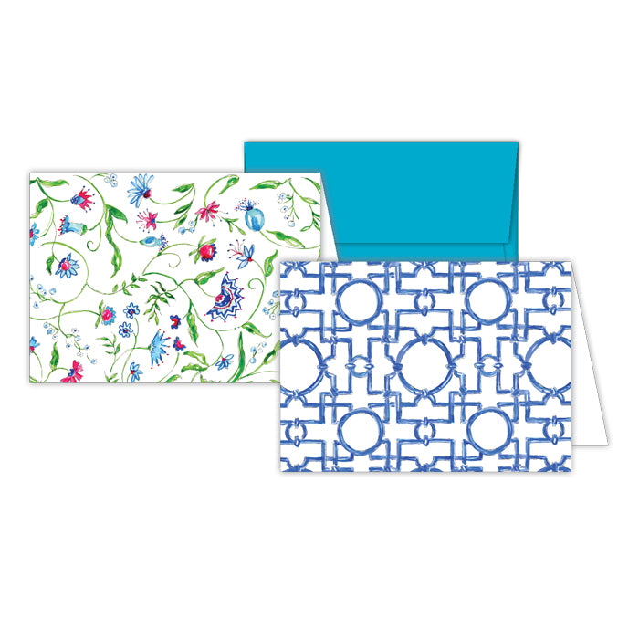 Asian Trellis - Blue Floral Stationery Notes
