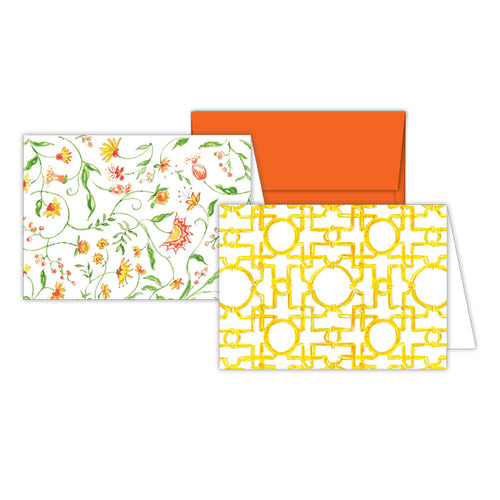 Asian Trellis - Yellow Floral Stationery Notes