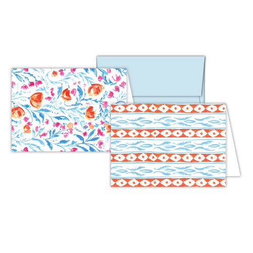 Orange and Blue Floral Stationery Notes