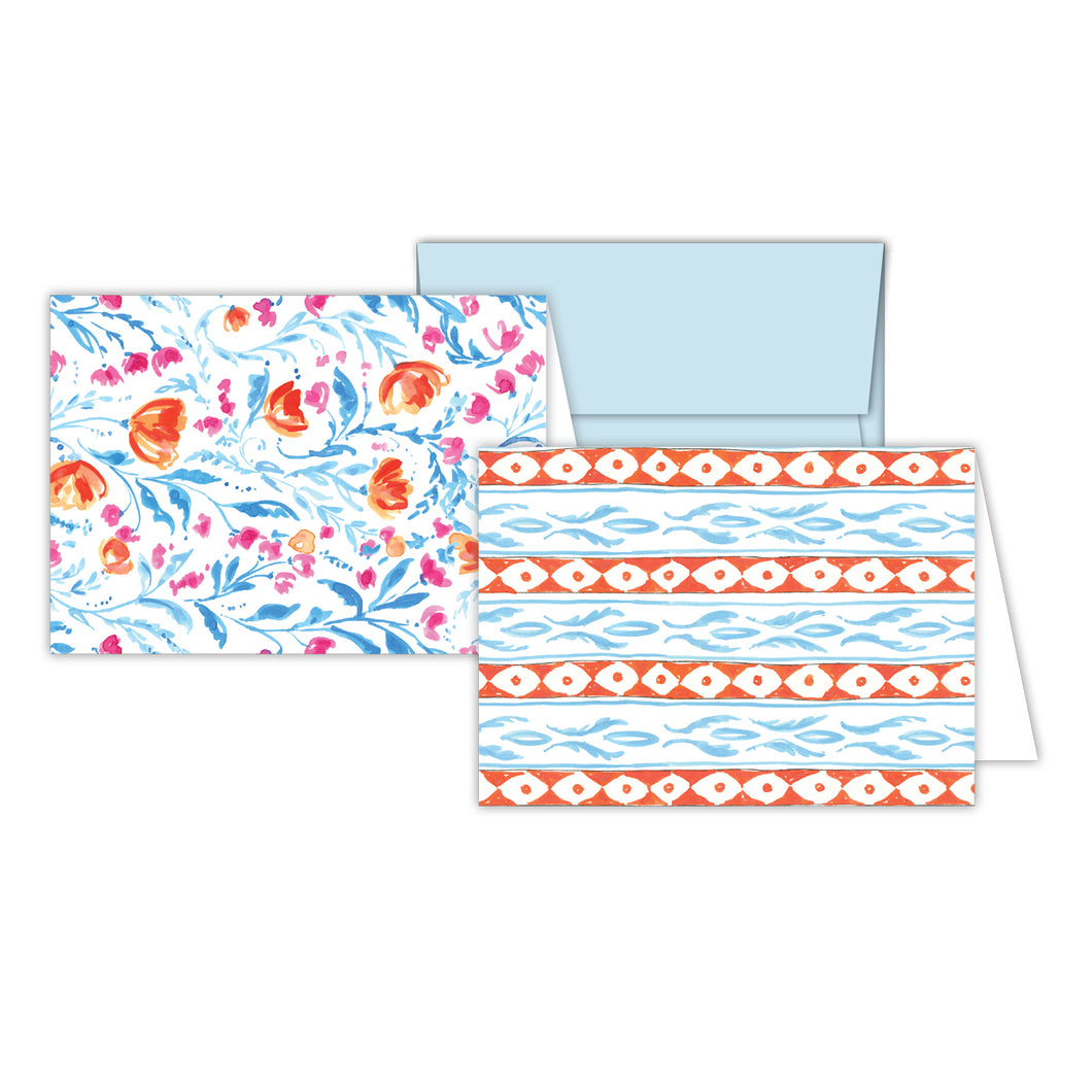 Orange and Blue Floral Stationery Notes