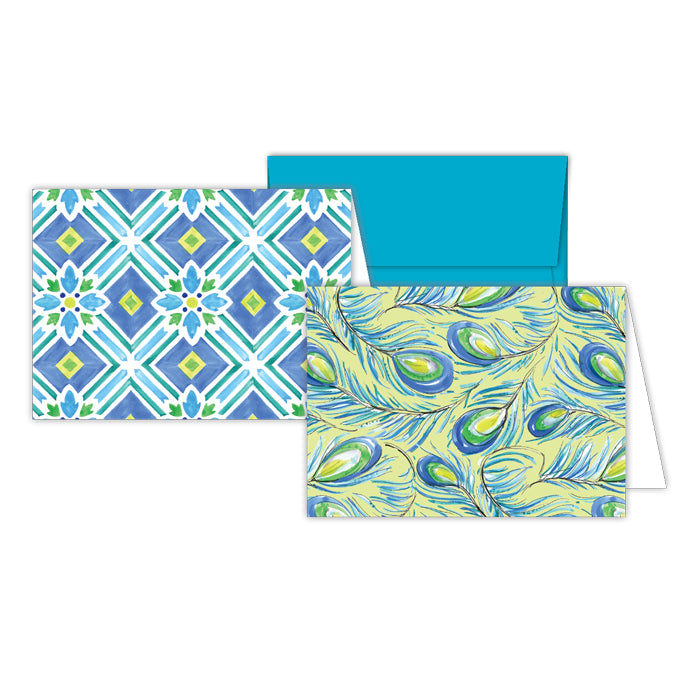 Peacock Feathers and Tiles Blue and Green Stationery Notes