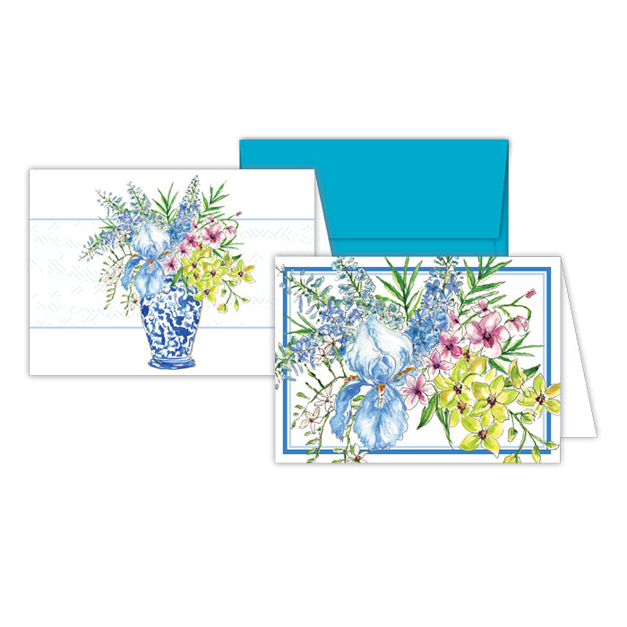 Iris and Orchids and Florals Blue Vase Stationery Notes