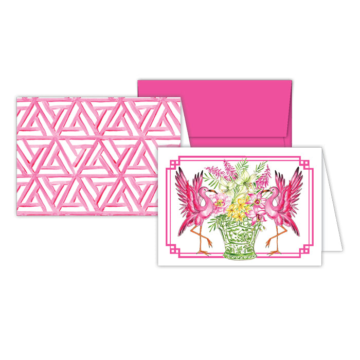 Flamingos and Lattice Pink Stationery Notes