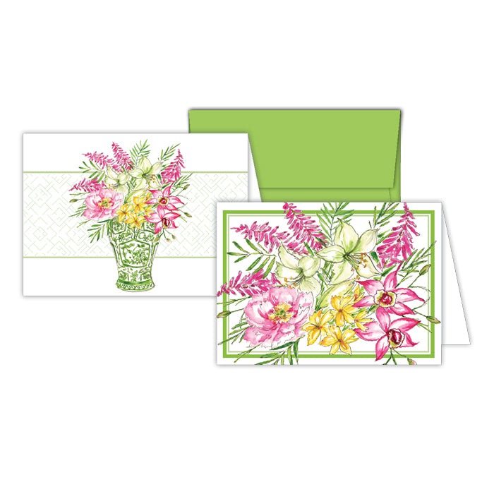 Hibiscus and Lillies and Florals Green Vase Stationery Notes