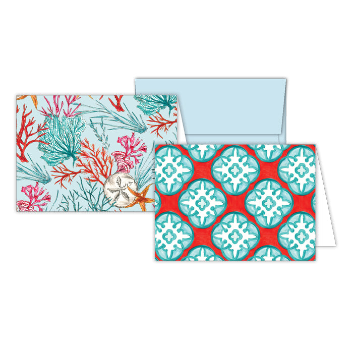 Tiles Aqua and Coral and Shells and Corals Stationery Notes