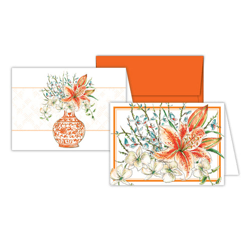 Tiger Lilly and Floral Tangerine Vase Stationery Notes