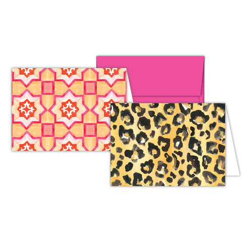 Cheetah Print and Tiles Tangerine and Pink Stationery Notes