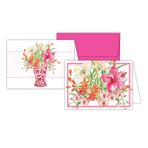 Hibiscus and Lilies and Florals Pink Vase Stationery Notes