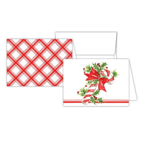 Holiday Candy Cane-Red and White Plaid Stationery Note