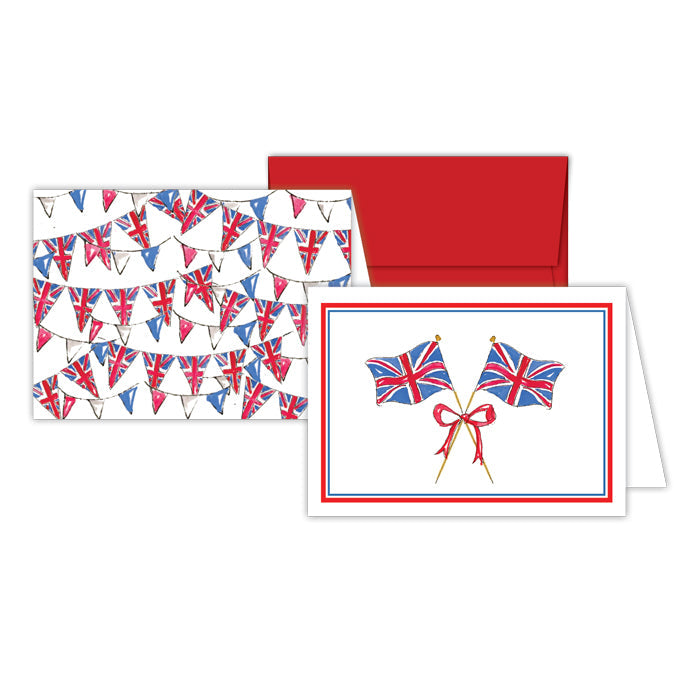 QEII Crossed British Flags & Banners Stationery Notes