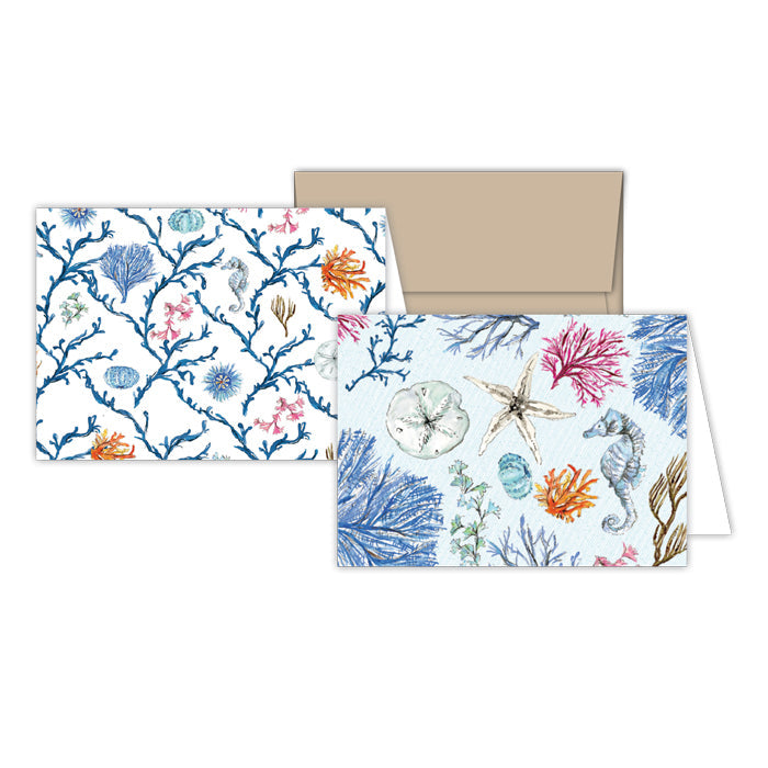 Coastal Blue Coral & Trellis Stationery Notes