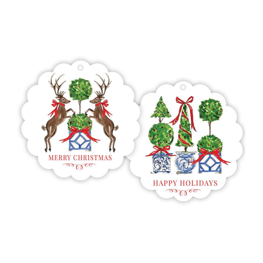 Christmas Animal Duo Topiary Trio Scalloped Gift Tags