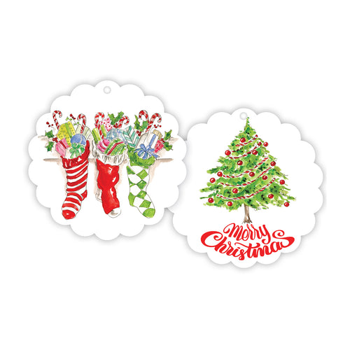 Stockings Merry Christmas Tree Scalloped Gift Tags