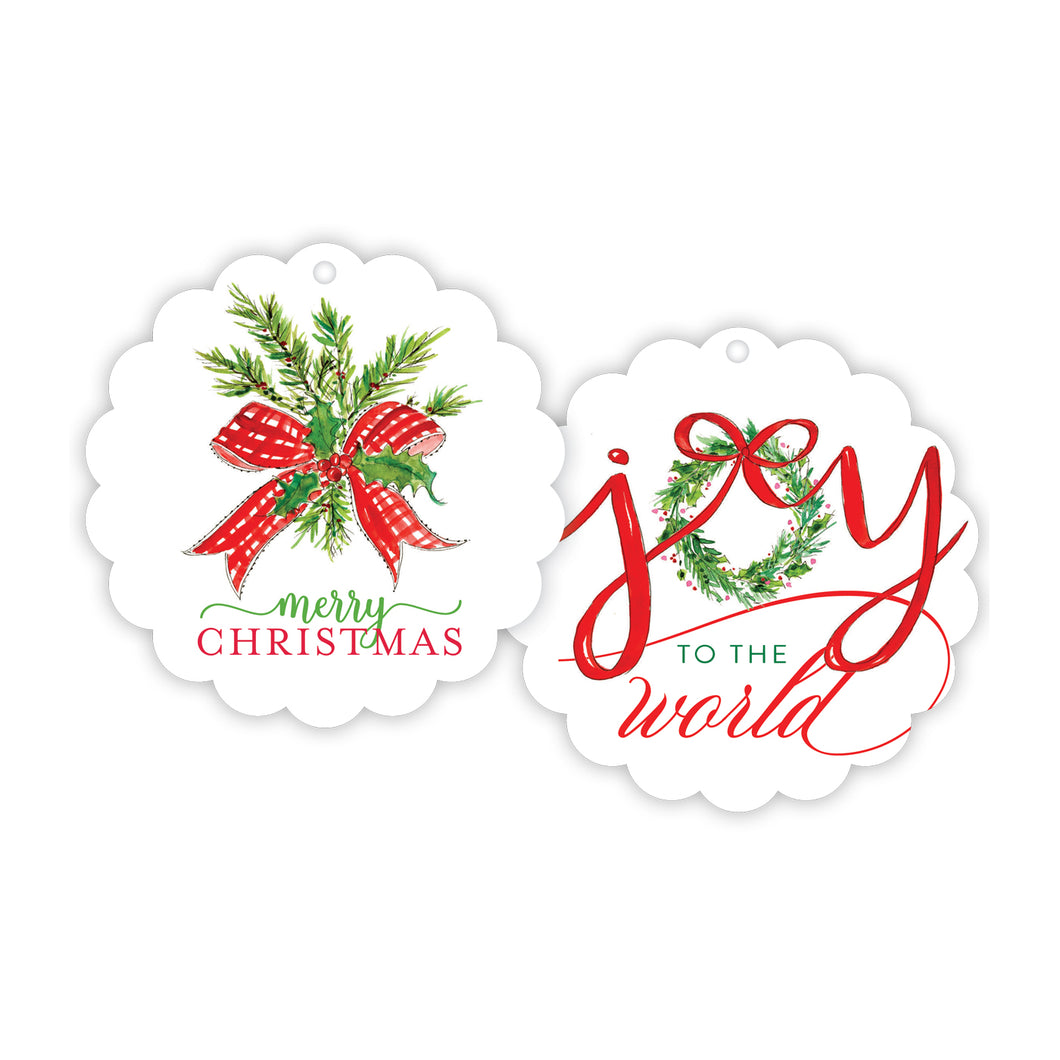 Merry Christmas Joy To The World Scalloped Gift Tags