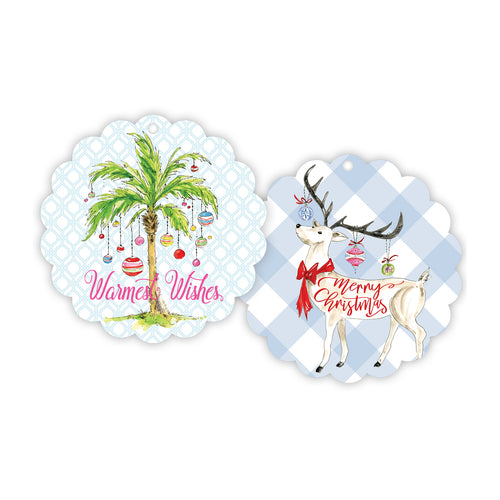 Warmest Wishes White Reindeer Scalloped Gift Tags
