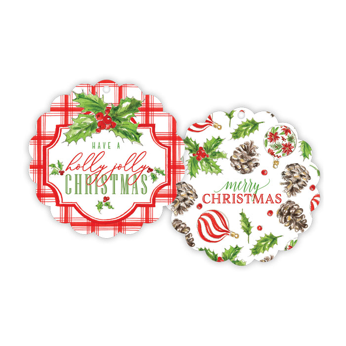 Holly Jolly Christmas Red Plaid Scalloped Gift Tags