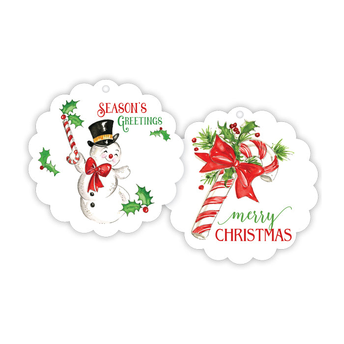 Seasons Greetings Snowman Scalloped Gift Tags