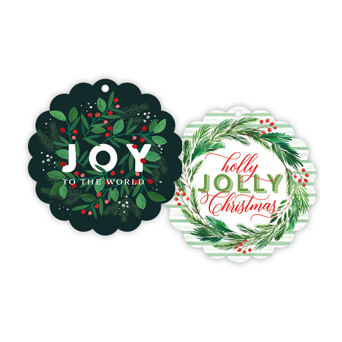 Joy To The World Green Holly Scalloped Gift Tags